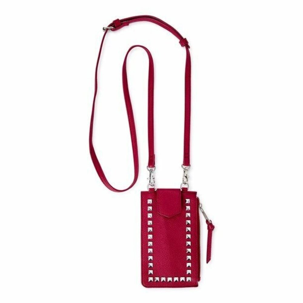 Time and Tru Cellie Red Studded Cross Body Womens Handbag Clear Phone Pouch W062